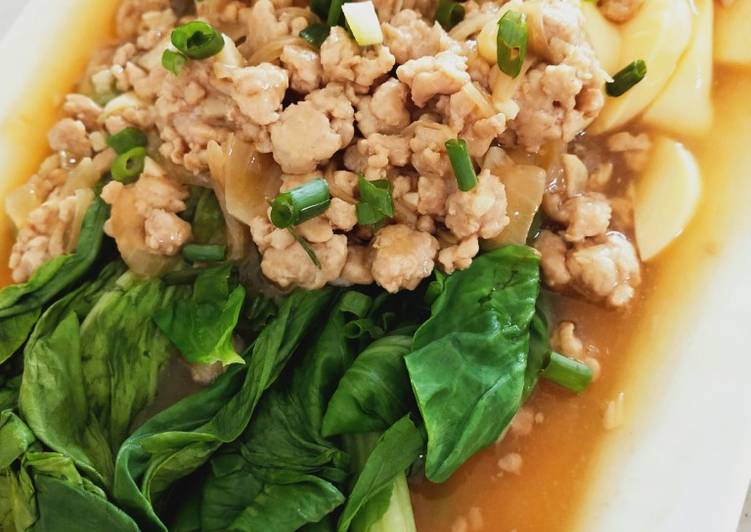 Resep Tofu &amp; Pakcoy siram daging cincang, Lezat Sekali
