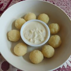 A picture of Coconut Ladoo with Rabri.