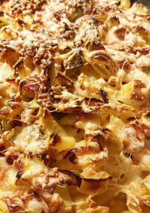 Une photo de Gratin de pâtes au poireau
