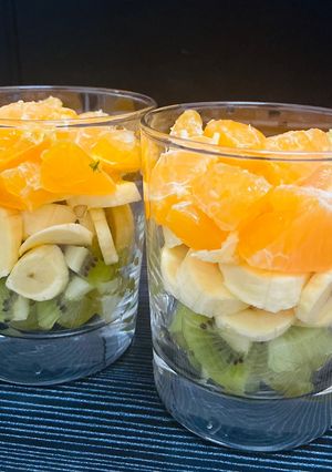 A picture of Tri colour fruit cup.