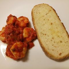 Spicy prawns with garlic bruschetta A picture of Spicy prawns with garlic bruschetta.