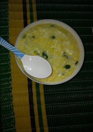 Hình của món Cháo trứng gà món ăn dặm cho bé giải cảm.