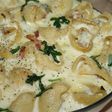 Galets gratinados con rúcula y bacon
