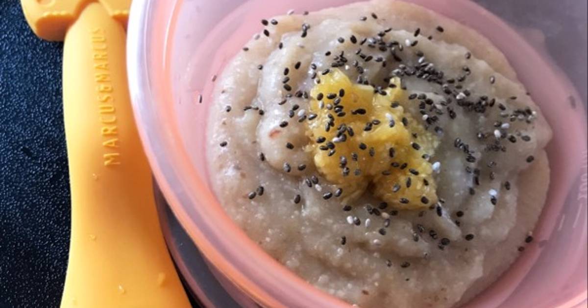 Resep Mpasi 6month oats (gluten free) mix pir, kurma and pisang + chia