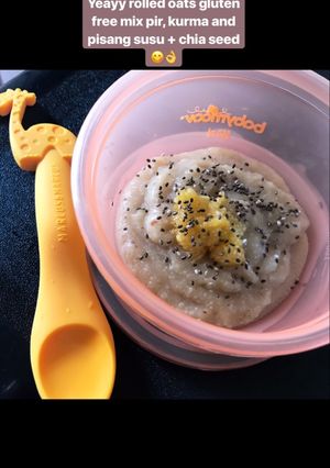 Foto resep Mpasi 6month oats (gluten free) mix pir, kurma and pisang + chia seed