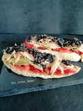 Tosta de melva con pimientos y berenjena
