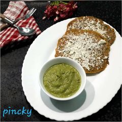 Oots cheese pancake with peanut garlic dip A picture of Oots cheese pancake with peanut garlic dip.