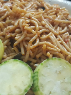 A picture of Spagetti and garden eggs.