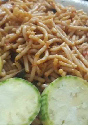 A picture of Spagetti and garden eggs.