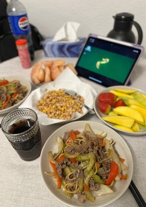 Hình của món Mì ý bò sốt tiêu đen.
