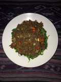 Tumis daging giling bayam