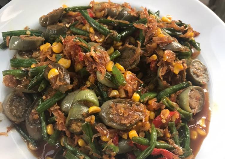 Tumis kacang jagung terong pipit udang papay 🤤