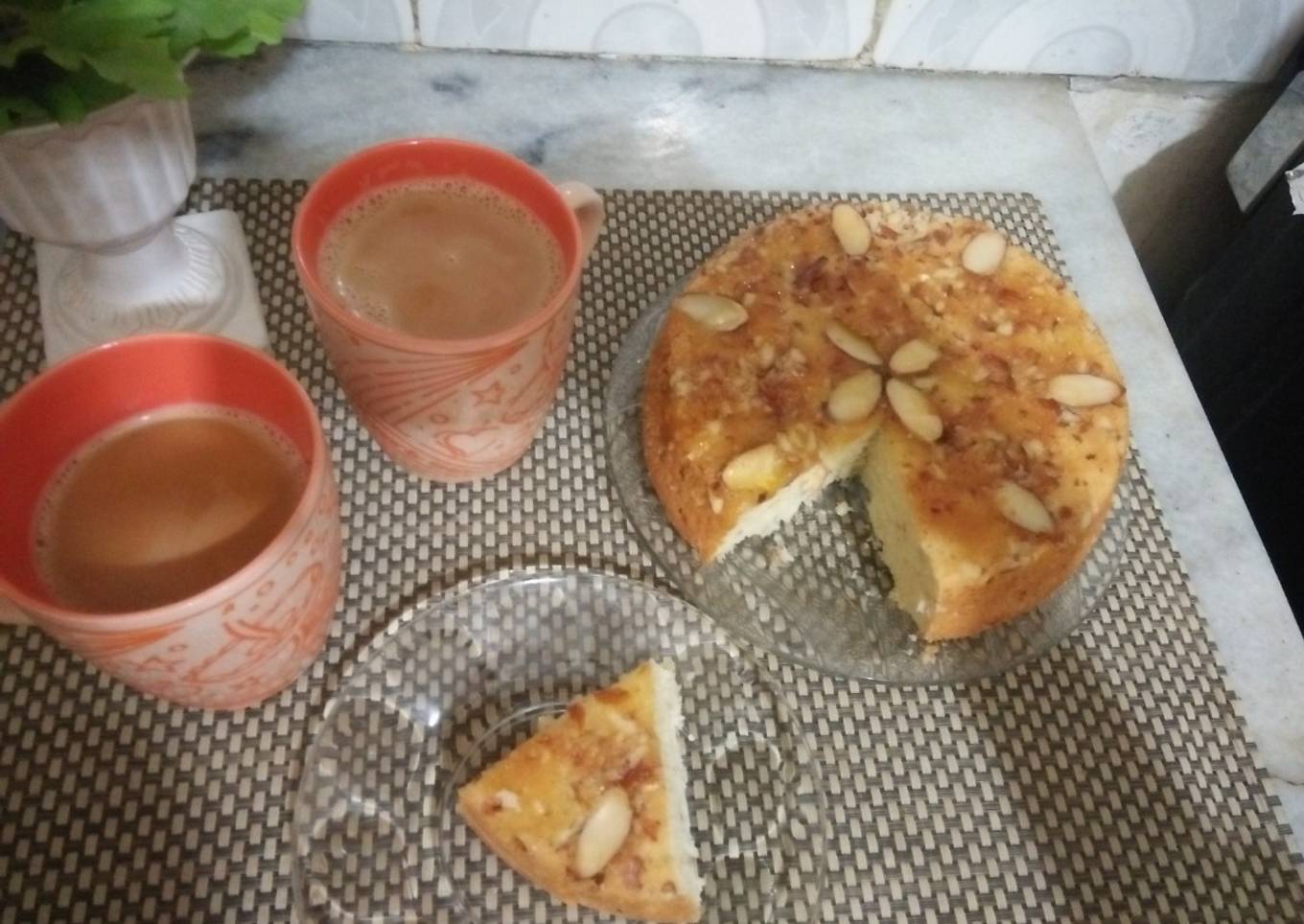 Almond honey cake with tea