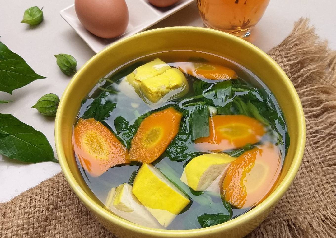 Bening bayam tahu wortel dan Telur Rebus