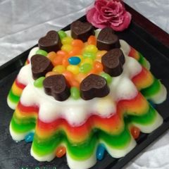 A picture of Rainbow Jello Pudding.