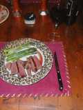 Sous vide aged prime strip steak with parmesan Asparagus