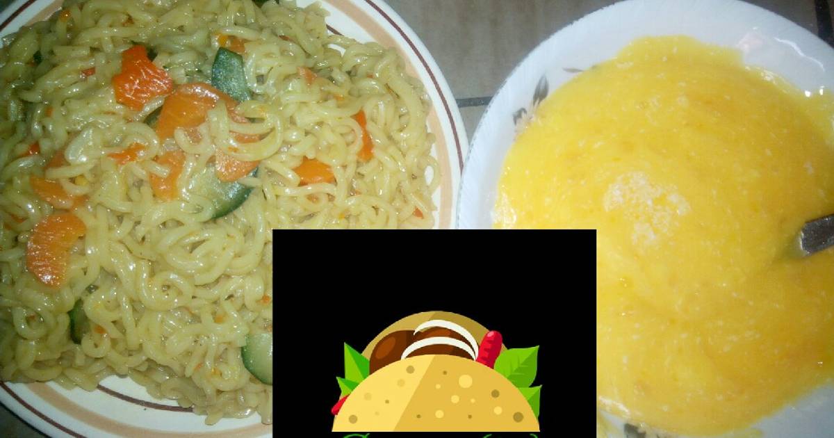 Indomie with veggies and custard Recipe by ditijjerni96(k T A) Cookpad