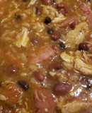 Rice and beans with smoked sausage and shredded chicken