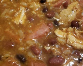 Unique Recipe Rice and beans with smoked sausage and shredded chicken Delicious