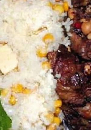 Una foto de Ossobuco al vino tinto con Arroz con queso y choclo!!🇦🇷