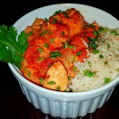 A picture of Mike's Hungarian Chicken Paprikash Over Rice.