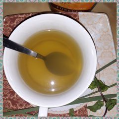 A picture of Lemon grass and mint leaves tea.