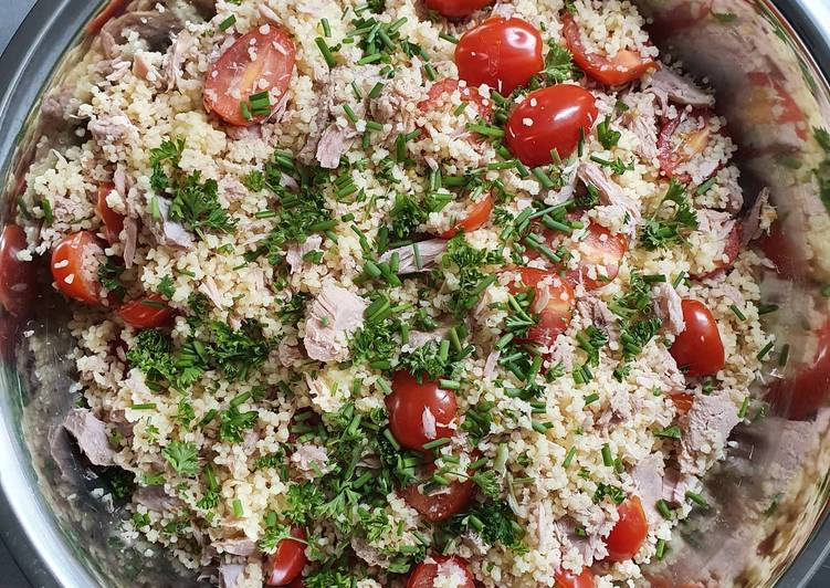 Recette de Tous les soirs de la semaine SALADE SEMOULE, THON, TOMATE, POIVRON