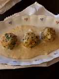 Canederli ai gamberetti su crema di formaggio