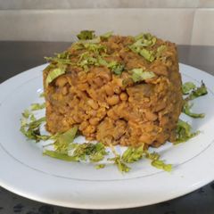 A picture of Porridge beans with half ripe Plantain.