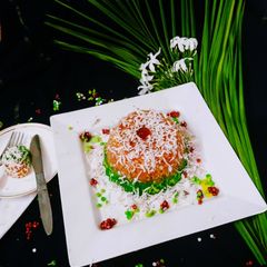 A picture of Steamed Sago Pearls Pudding With Coconut.