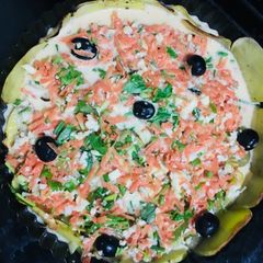 A picture of No flour Potato crusted quiche.