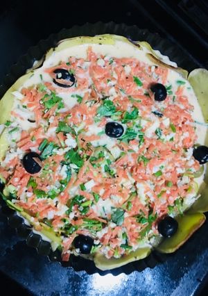 A picture of No flour Potato crusted quiche.