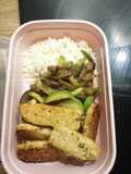 Tempe de soja con arroz y verduras