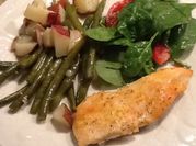 A picture of roasted red potato and green bean