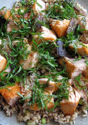 A picture of Grilled Salmon & Mixed Grains With Edamame.