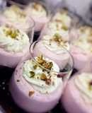 Strawberries cheese cake with rum whipped cream and pistacchio
