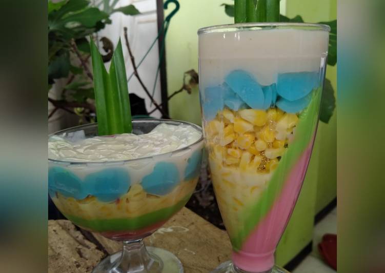 Resep Jagung keju puding pelangi Anti Gagal