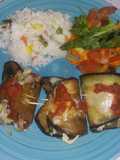 Rollitos de berenjena con pollo, espinaca y hongos