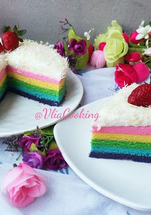 Foto resep Rainbow Cake Putih Telur | Bolu Pelangi Kukus Enak & Lembut