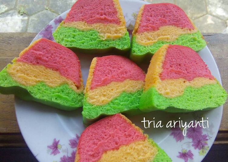 Rainbow cake kukus mudah dan praktis