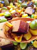 Savory Braised Tofu with Edamame and Corn