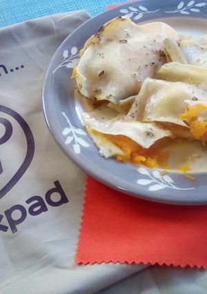 Una foto de Ravioles abiertos de calabaza y queso 🎃ƪ⁠(⁠˘⁠⌣⁠˘⁠)⁠ʃ🧀