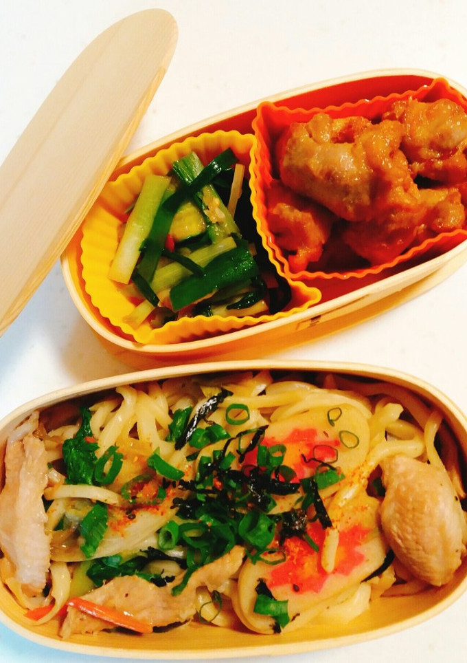 🇯🇵日式炒烏龍佐唐揚雞塊便當 的食譜成品照片