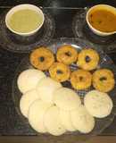 Idli vada with coconut chutney and sambhar