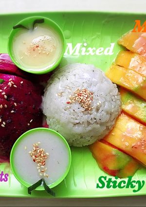 Foto resep Mango mixed dragon fruits sticky rice
