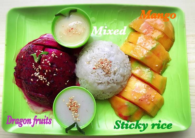 Resep Mango mixed dragon fruits sticky rice, Enak