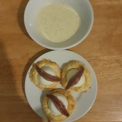A picture of Hard boiled Eggs Anchovies Vol-au-vents.