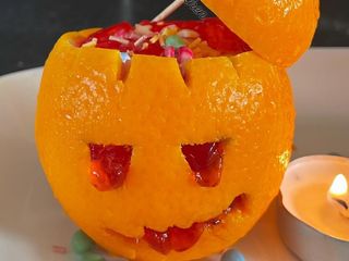 Jack-o-Lantern Jello Heads: