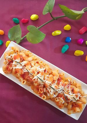 A picture of रेड साॅस पास्ता माईक्रोनी #pasta #TRR #W4 #FEB #Macaroni.