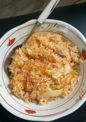 Hình của món Cơm rang kimchi (món "dọn tủ" nhanh gọn).